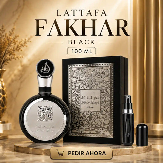 Lattafa Fakhar Black Estuche + PERFUMERO RECARGABLE (CABALLERO)