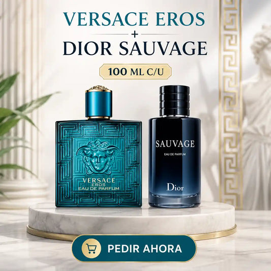 PROMO DUO (2 PERFUMES VERSACE EROS , SAUVAGE)+ PERFUMERO RECARGABLE