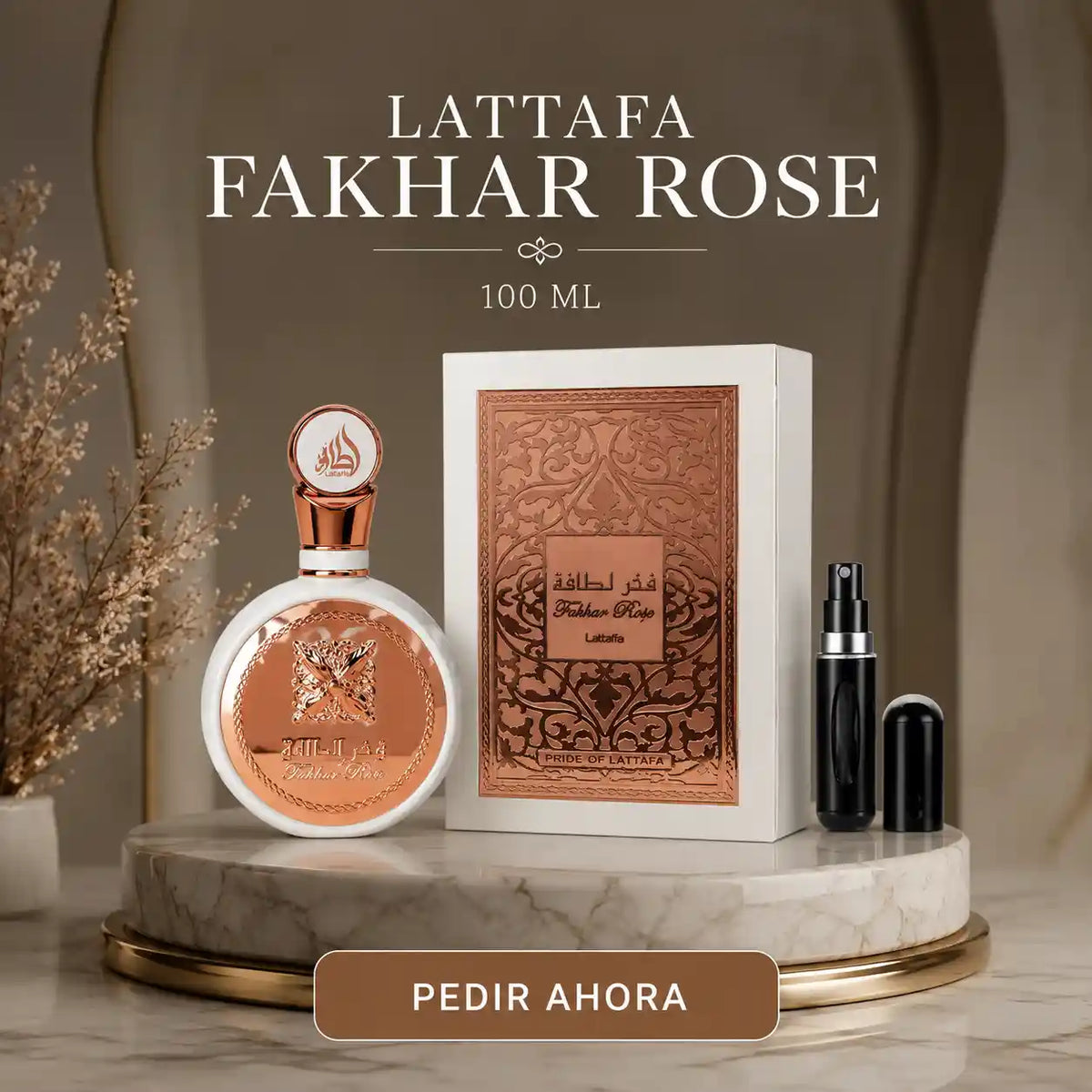 LATTAFA FAKHAR ROSE + PERFUMERO RECARGABLE (DAMA)