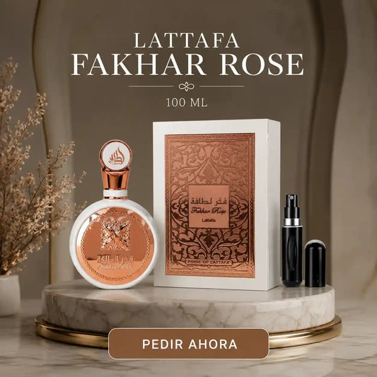 LATTAFA FAKHAR ROSE + PERFUMERO RECARGABLE (DAMA)