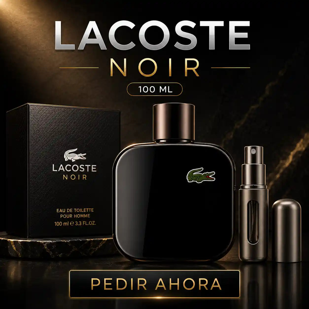LACOSTE NOIR 100 ML + PERFUMERO RECARGABLE GRATIS