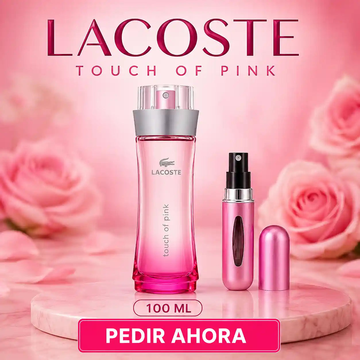 LACOSTE TOUCH OF PINK 100 ML + PERFUMERO (DAMA)
