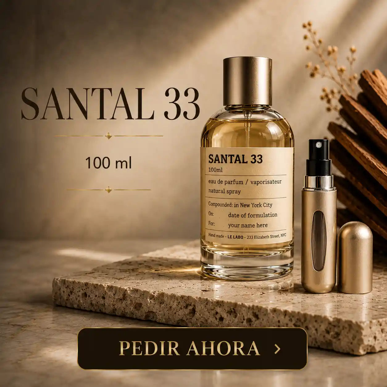 SANTAL 33 100 ML + Perfumero GRATIS Recargable